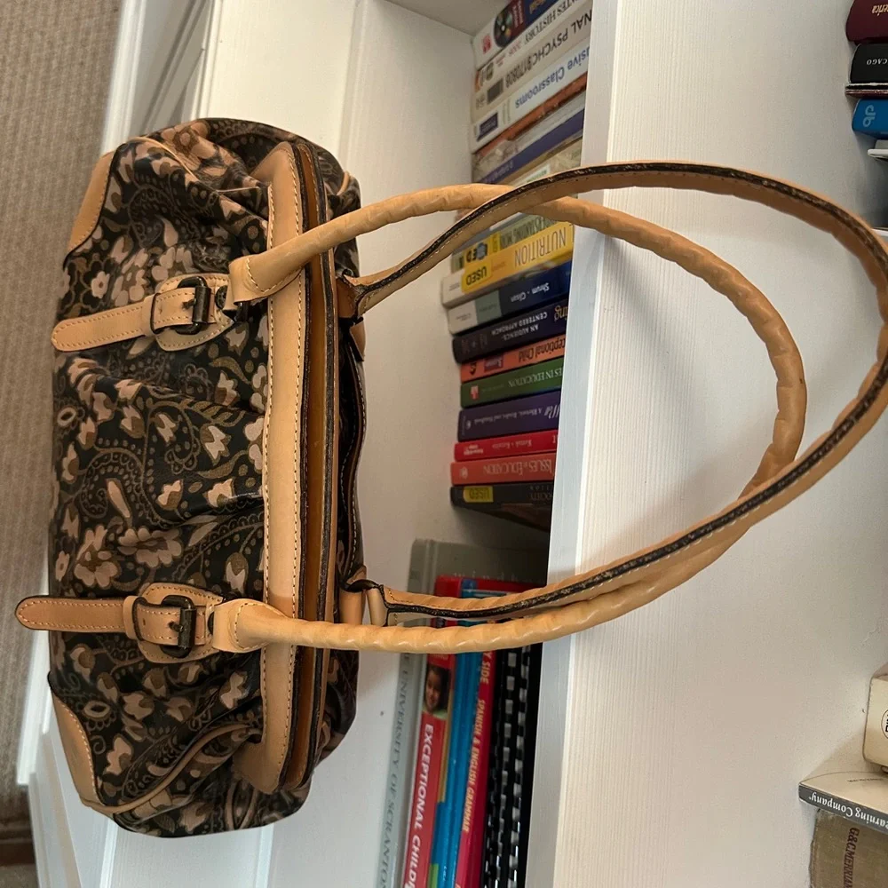 Patricia Nash Floral Pattern Satchel Handbag in Brown and Tan